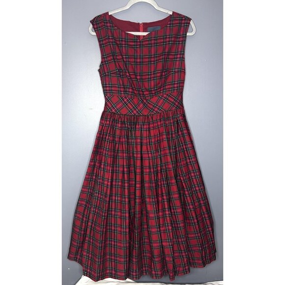 ModCloth Dress Womens 8 Red Tartan Plaid Fit & Flare Midi Holiday Party Retro - Picture 3 of 16